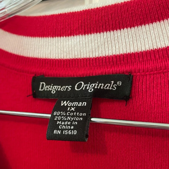 Vintage Designers Originals Women’s Size 1X Polo Style Collar White Striped Red - Picture 11 of 12